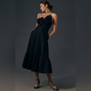 Hutch Bow Tie Strapless Maxi Dress Black Ruffle Hem Size 10